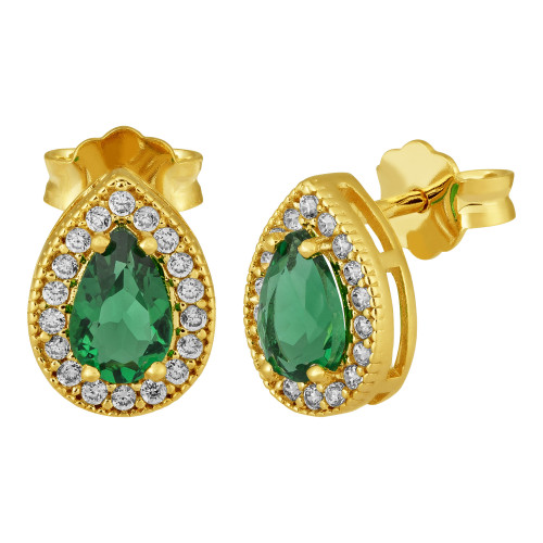 Brinco Prata Gota Verde 10x7mm-