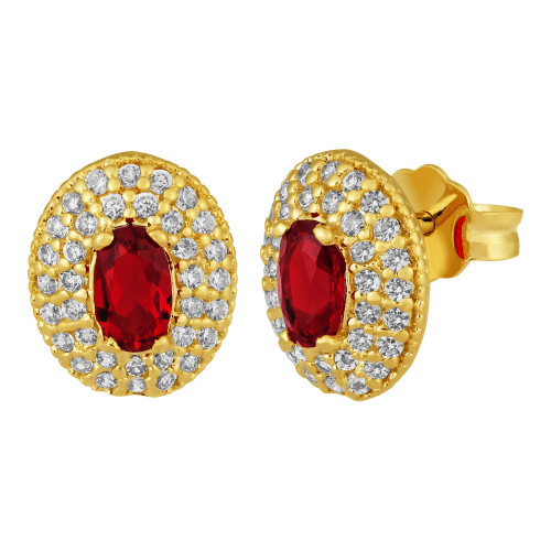 Brinco Oval
Prata Revestida em Ouro 18k com Zircônia Vermelha 10x7mm
