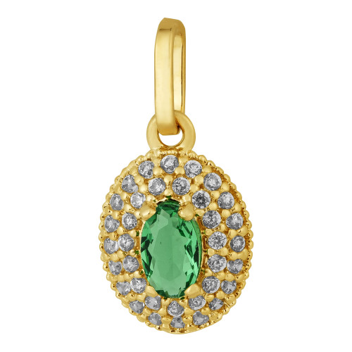 Pingente Oval Prata Revestida 18k com Zircônia Verde 10x7mm-1