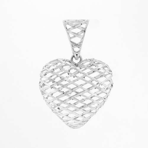 Pingente de Prata Rodinada Coração Full Filigrana Dupla Face 18.5x18mm