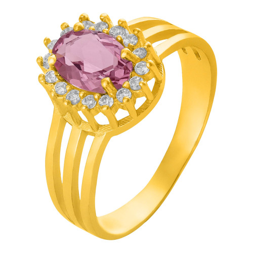 Anel de Prata Queens Cristal Safira Rosa Revestido com Ouro 18k 5x7