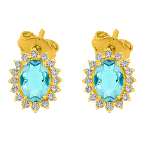 Brinco de Prata Queens Cristal Topázio Sky Revestido com Ouro 18K 5x7