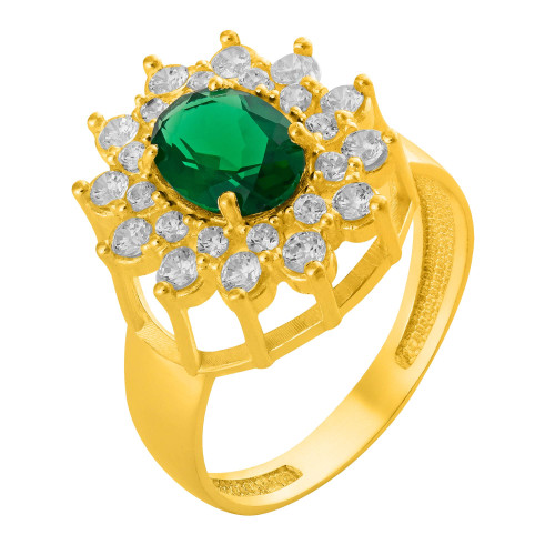 Anel de Prata Queens Cristal Safira Esmeralda Revestido com Ouro 18k 6x8