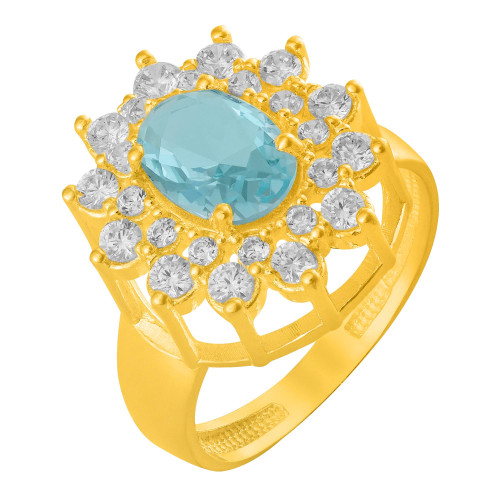 Anel de Prata Queens Cristal Topázio Sky Revestido com Ouro 18k 6x8