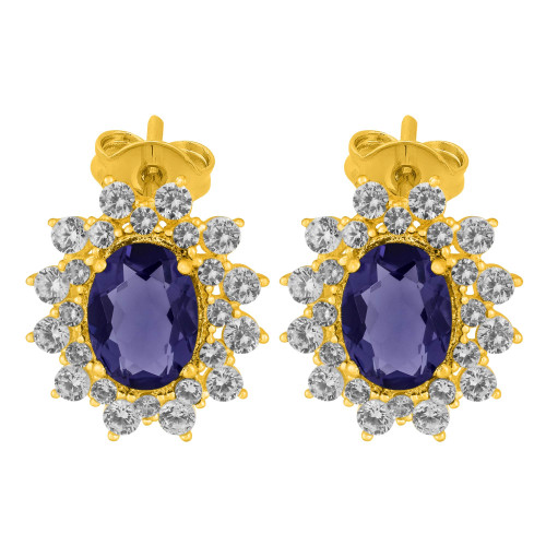 Brinco de Prata Queens Cristal Tanzanita Revestido com Ouro 18k