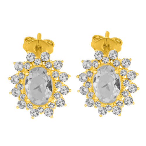 Brinco de Prata Queens Cristal Revestida com Ouro 18K 6x8