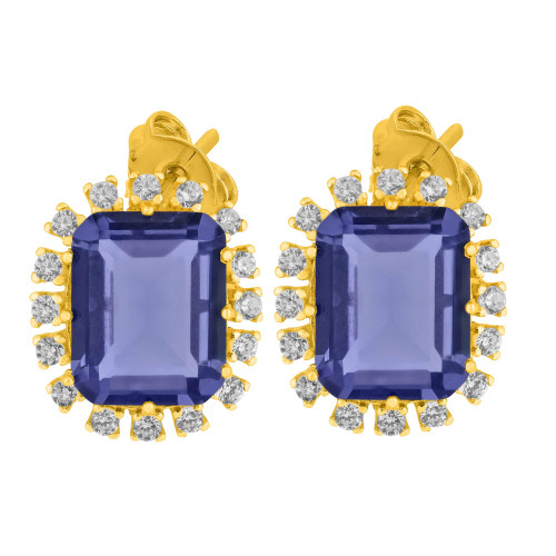 Brinco de Prata Queens Cristal Tanzanita Revestido com Ouro 18K 8x10