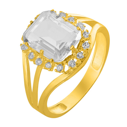 Anel de Prata Queens Cristal Revestido com Ouro 18K e Zircônias Brancas 8x10