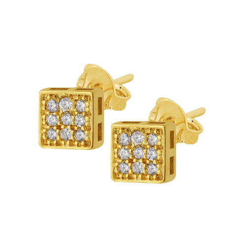 Brinco de Prata Magic Glow com Zircônias Brancas Revestido com Ouro 18k 4x4mm