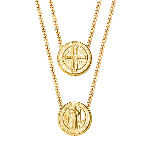 Escapulário de Prata São Bento  Revestido com Ouro 18k 11mm 70cm