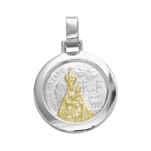 Pingente Aço NSra. de Nazaré Redondo 30mm com Ouro