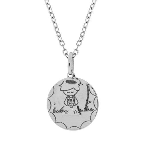 Colar de Aço Santo Anjo Coleção For Me 60cm com extensor 50cm