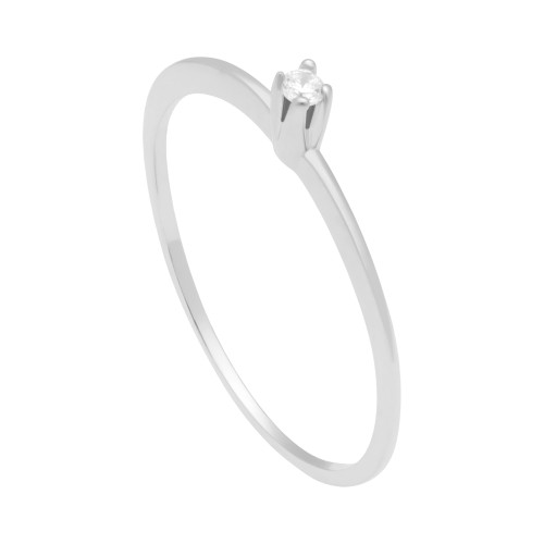 Anel de Ouro Branco Solitário 18K com Zircônia 2mm Coleção Luminix