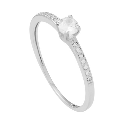 Anel de Ouro Branco Solitário 18K com Zircônias Coleção Luminix