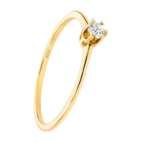 Anel Solitário Luxo Liga OURUM com Zircônia 4mm Ouro 250k
