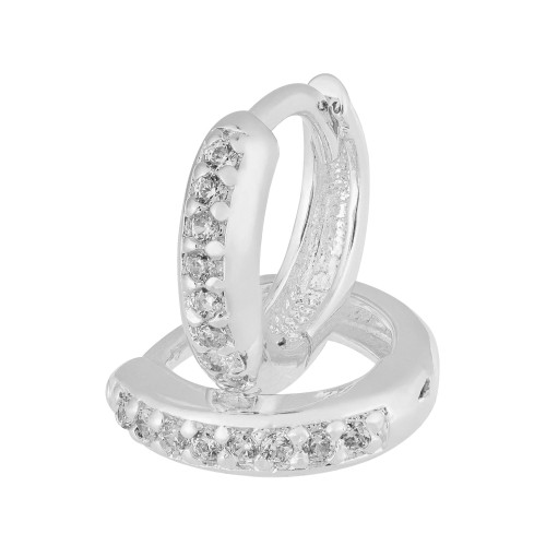 Brinco de Prata Argola com Zircônias Brancas 11x2.2mm