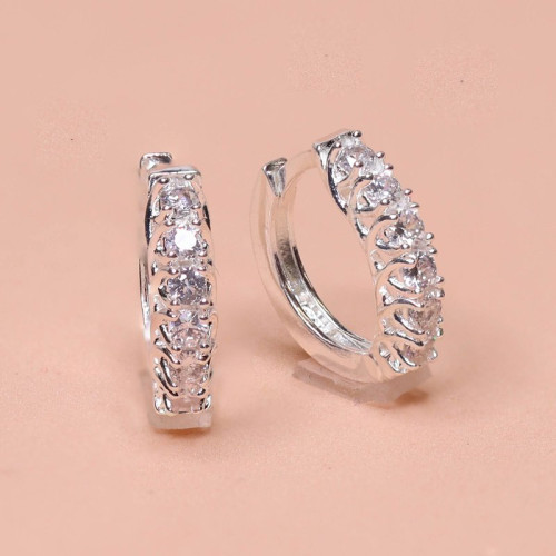 Brinco de Prata Argola Romance 18mm com Zircônias Brancas