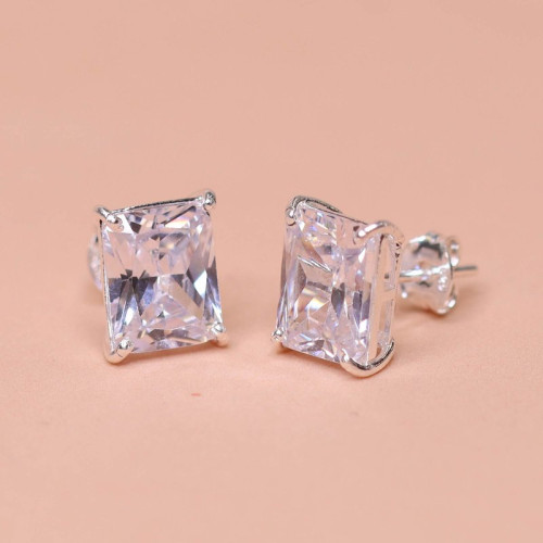 Brinco de Prata Coleção Fancy Cristal Retangular 8x10