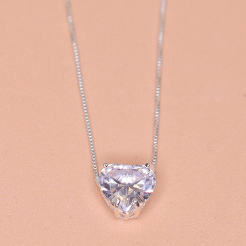Colar de Prata Coleção Fancy Coração  Zircônia Cristal 10mm 45cm