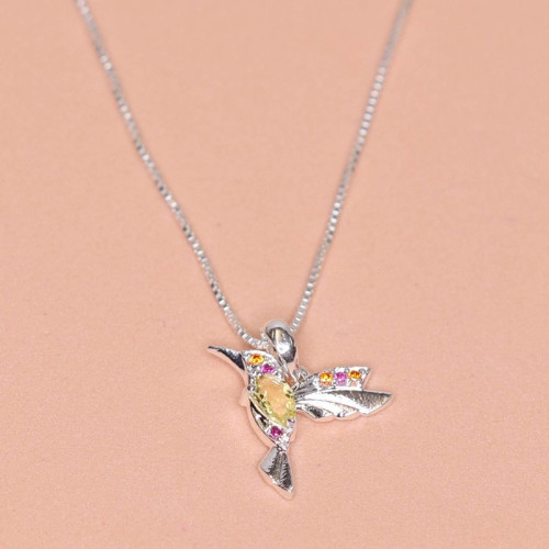 Colar de Prata Beija Flor Coleção Florescer Zircônia Yellow 45cm