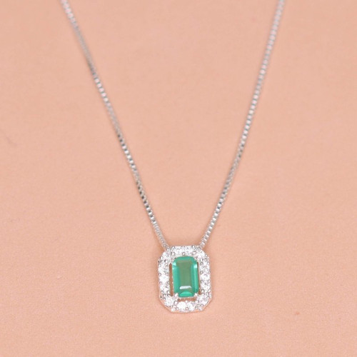 Colar de Prata Coleção Princess Zircônia Esmeralda 3x5 45cm