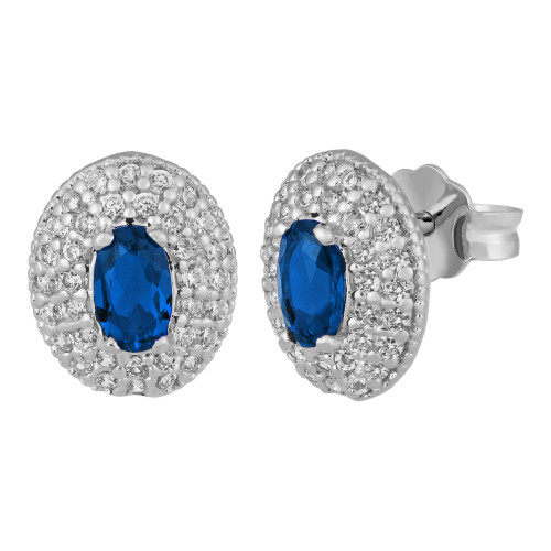 Brinco OVAL Prata com Zircônia Azul 10x7mm-1