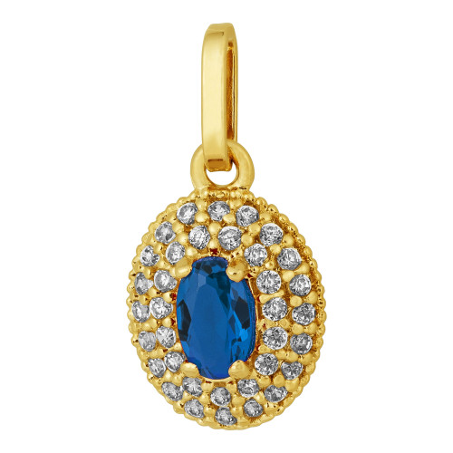 Pingente Oval Prata Revestida em ouro 18k com Zircônia Azul.